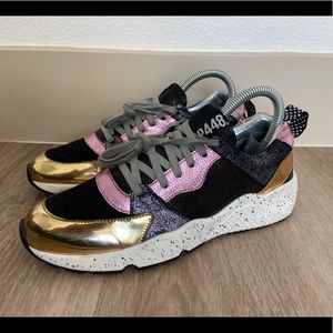 P448 Alex Sneaker - Shine Pink/ Gold Runner Sz 37 US 6.5 Discontinued